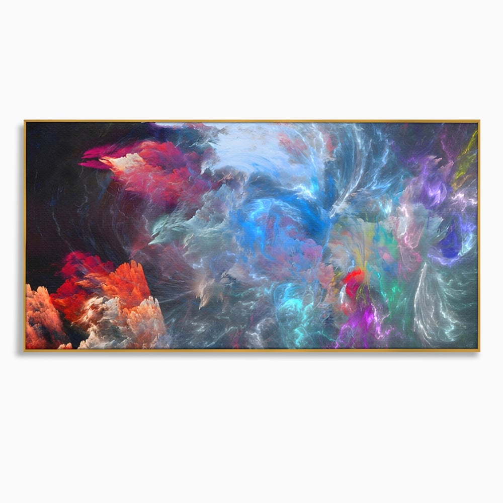 Tablou canvas cu tablou canvas cu explozie cosmica, in rama de aluminiu auriu