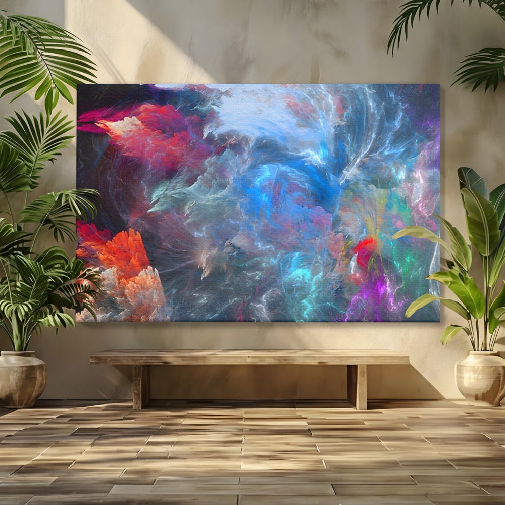 Tablou canvas cu tablou canvas cu explozie cosmica, fara rama, pe sasiu de lemn