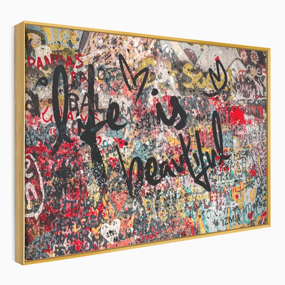 Tablou canvas cu tablou canvas cu mesaj motivational, in rama de aluminiu auriu