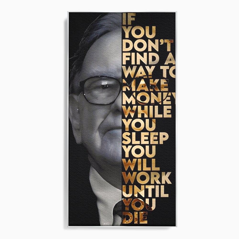 Tablou canvas cu tablou canvas cu warren buffett, in rama de aluminiu argintiu