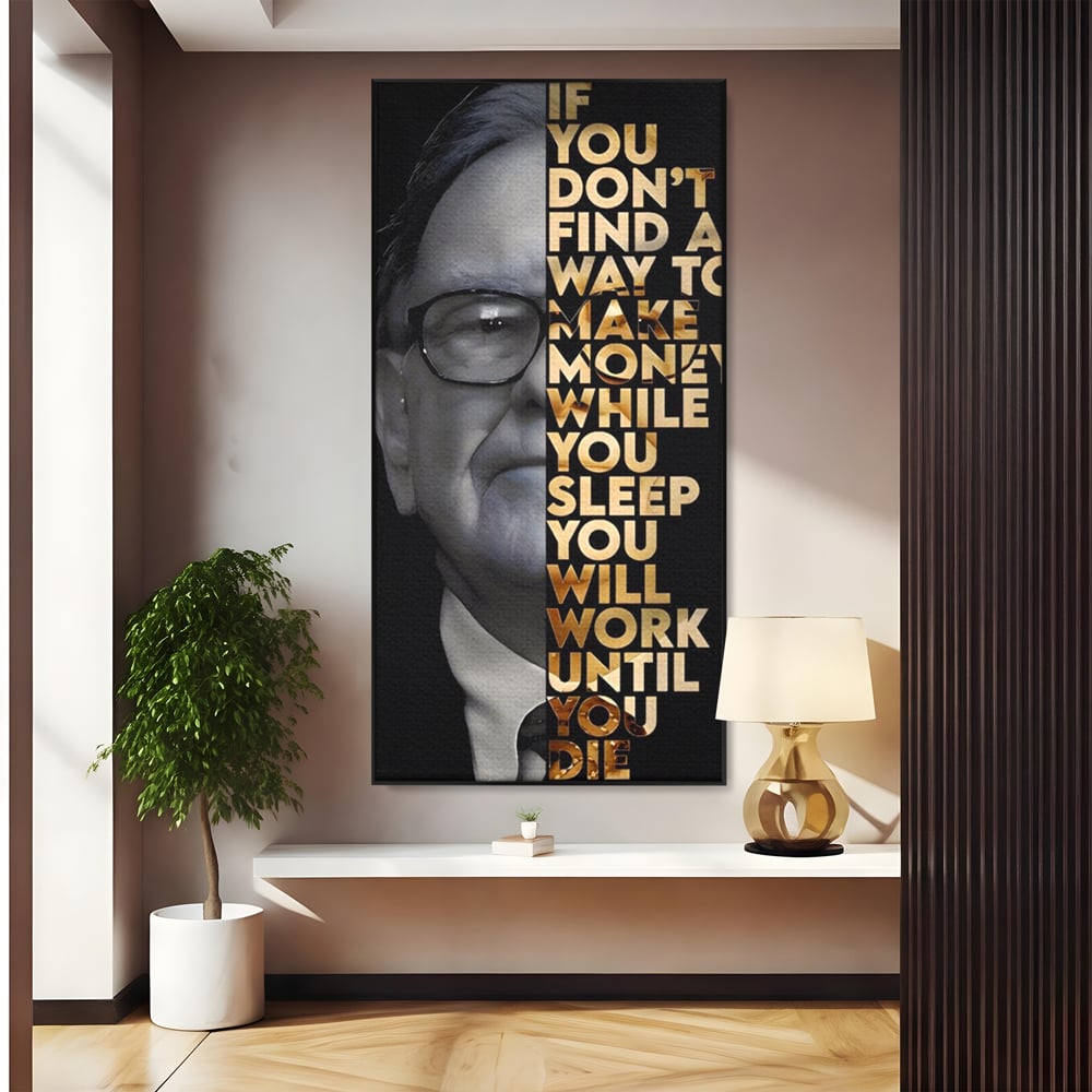 Tablou canvas cu tablou canvas cu warren buffett, in rama de aluminiu negru