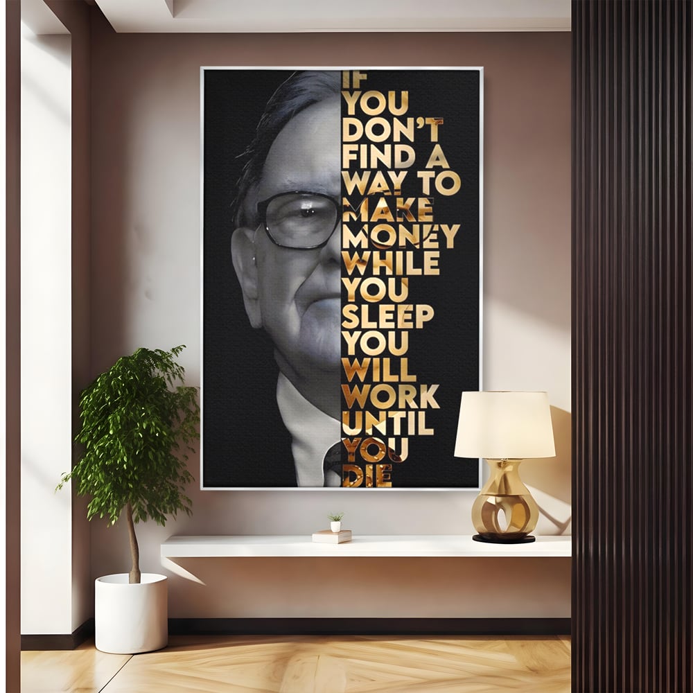 Tablou canvas cu tablou canvas cu warren buffett, in rama de aluminiu argintiu
