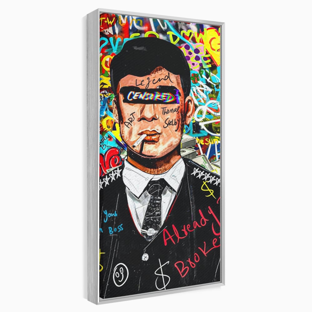 Tablou canvas cu tablou canvas cu personaj tip tommy shelby, in rama de aluminiu argintiu