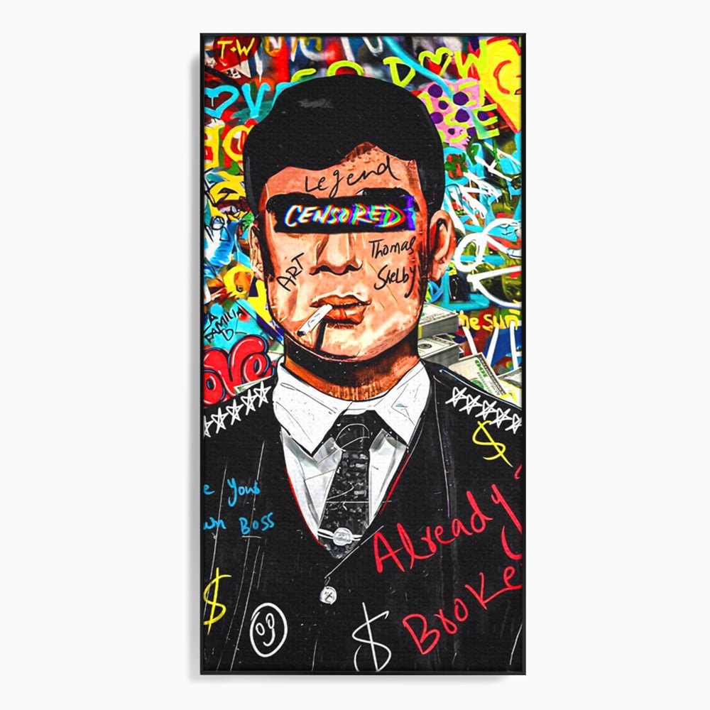 Tablou canvas cu tablou canvas cu personaj tip tommy shelby, in rama de aluminiu negru
