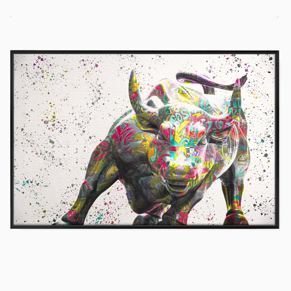Tablou canvas cu tablou canvas cu taur colorat, in rama de aluminiu negru