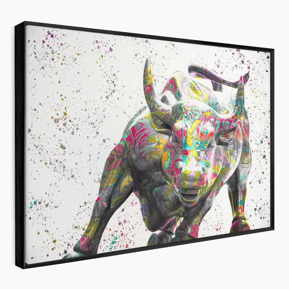 Tablou canvas cu tablou canvas cu taur colorat, in rama de aluminiu negru