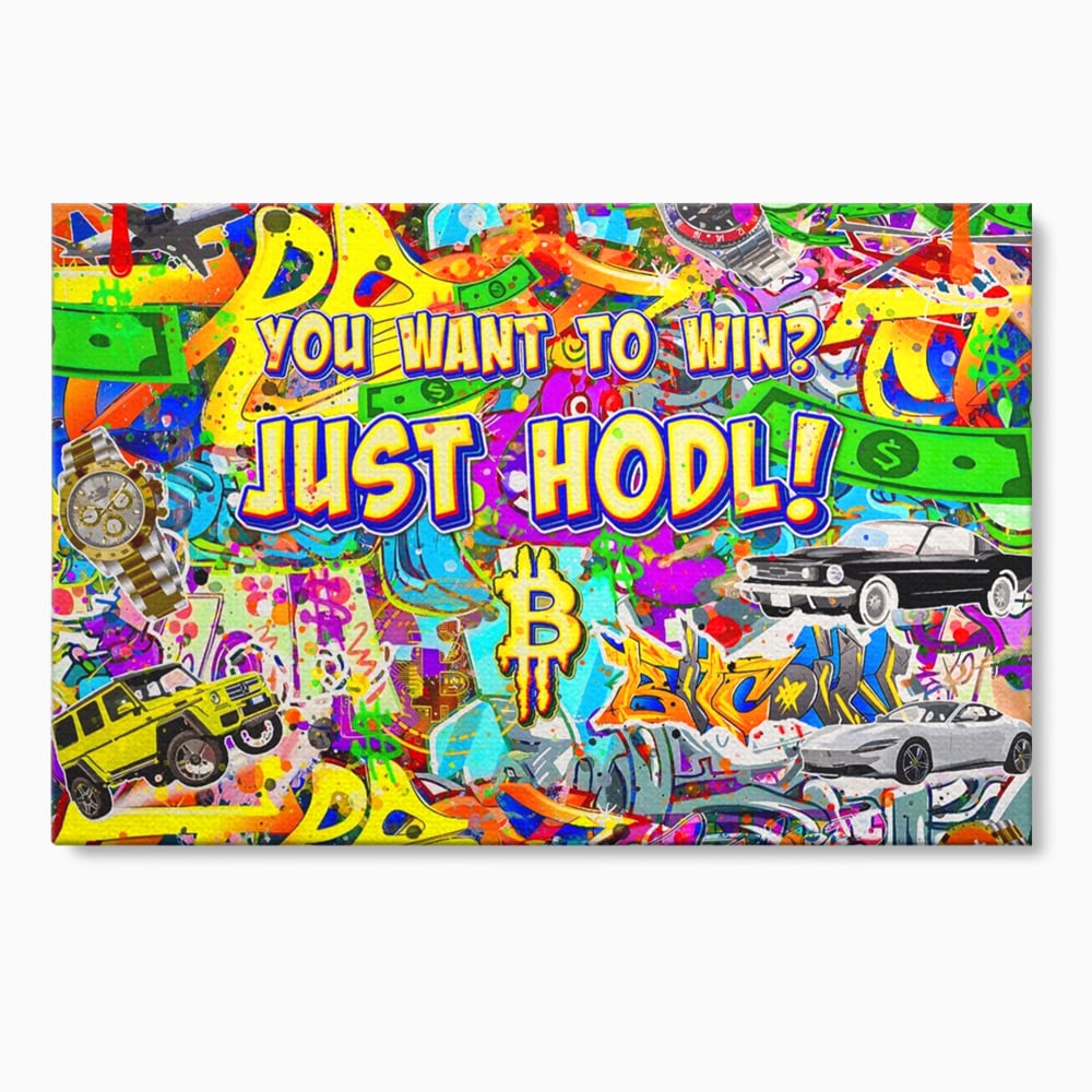 Tablou canvas cu tablou canvas cu graffiti si bitcoin, fara rama, pe sasiu de lemn