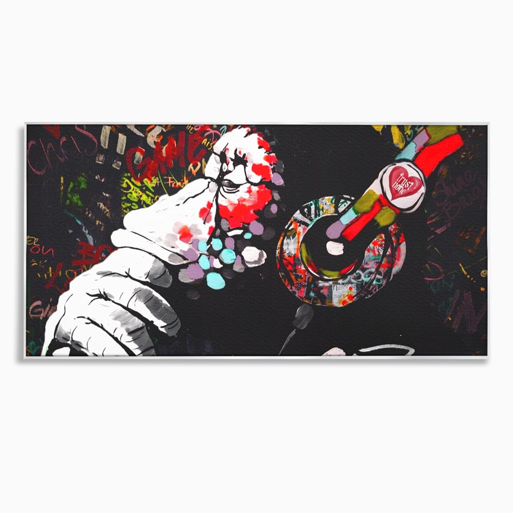 Tablou canvas cu tablou canvas cu maimuta dj, in rama de aluminiu argintiu