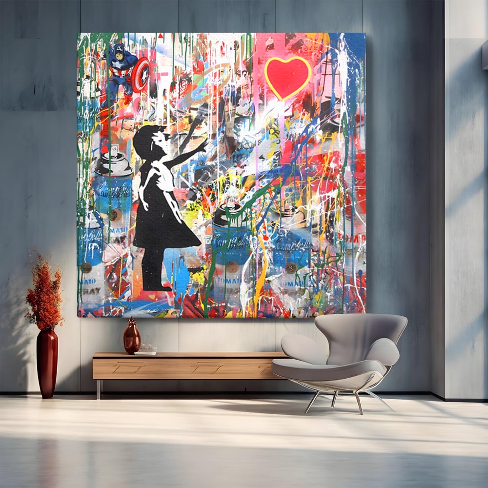 Tablou canvas cu tablou canvas cu silueta de copil si inima rosie, fara rama, pe sasiu de lemn