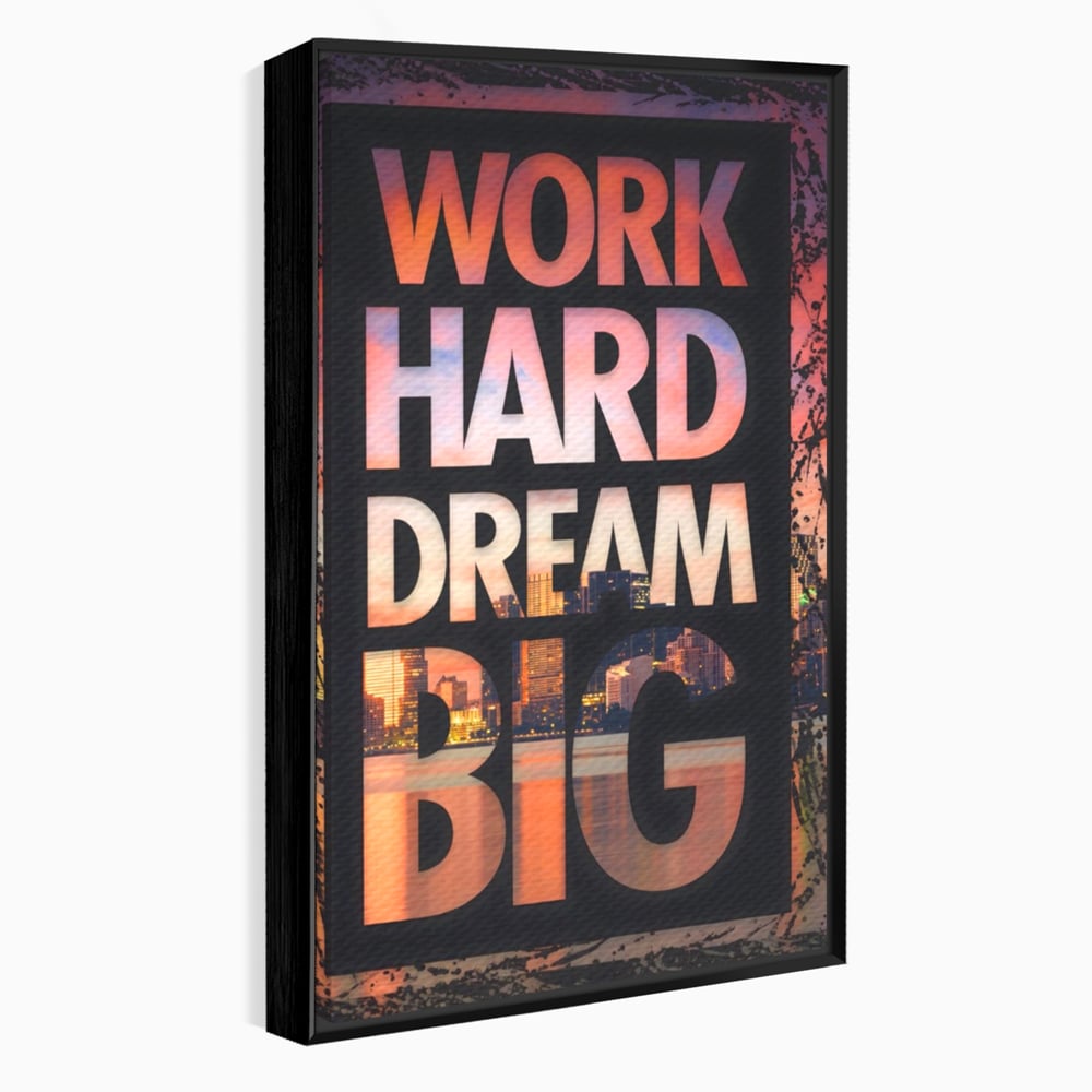 Tablou canvas cu tablou motivational cu peisaj urban nocturn, in rama de aluminiu negru