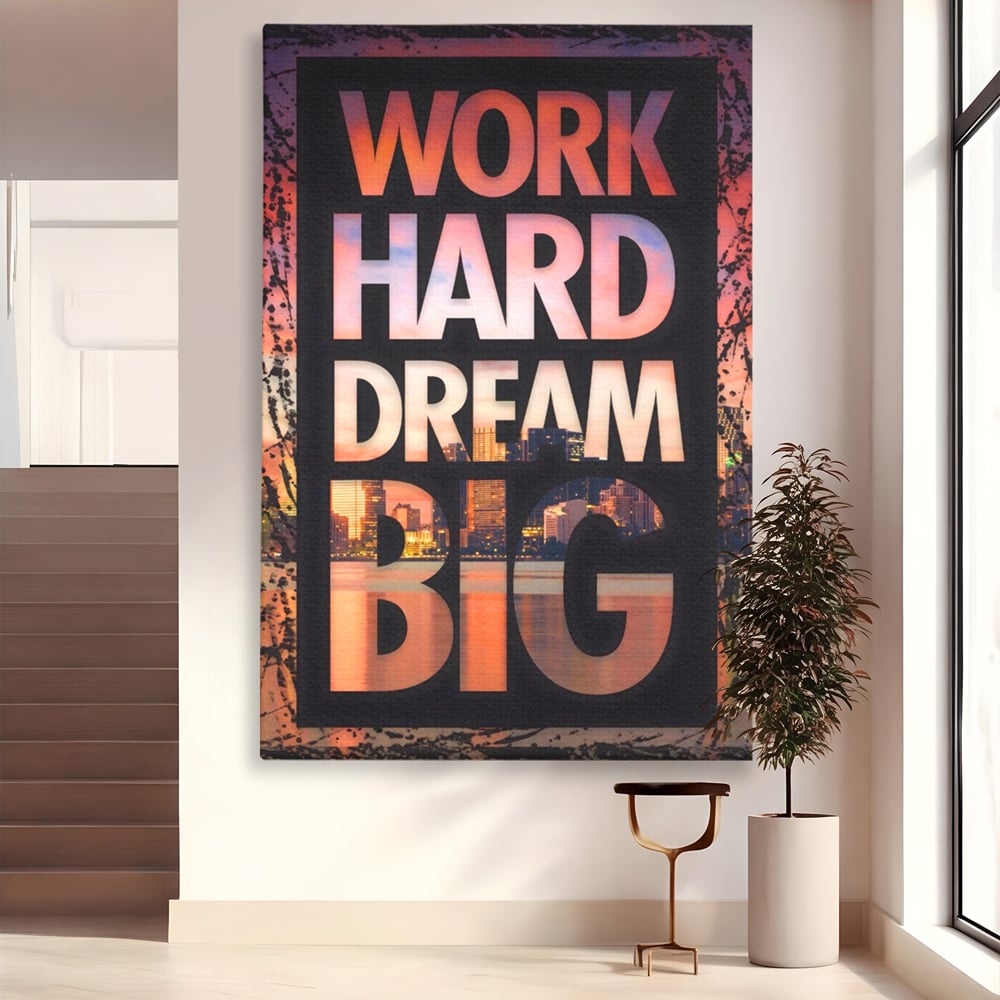 Tablou canvas cu tablou motivational cu peisaj urban nocturn, fara rama, pe sasiu de lemn