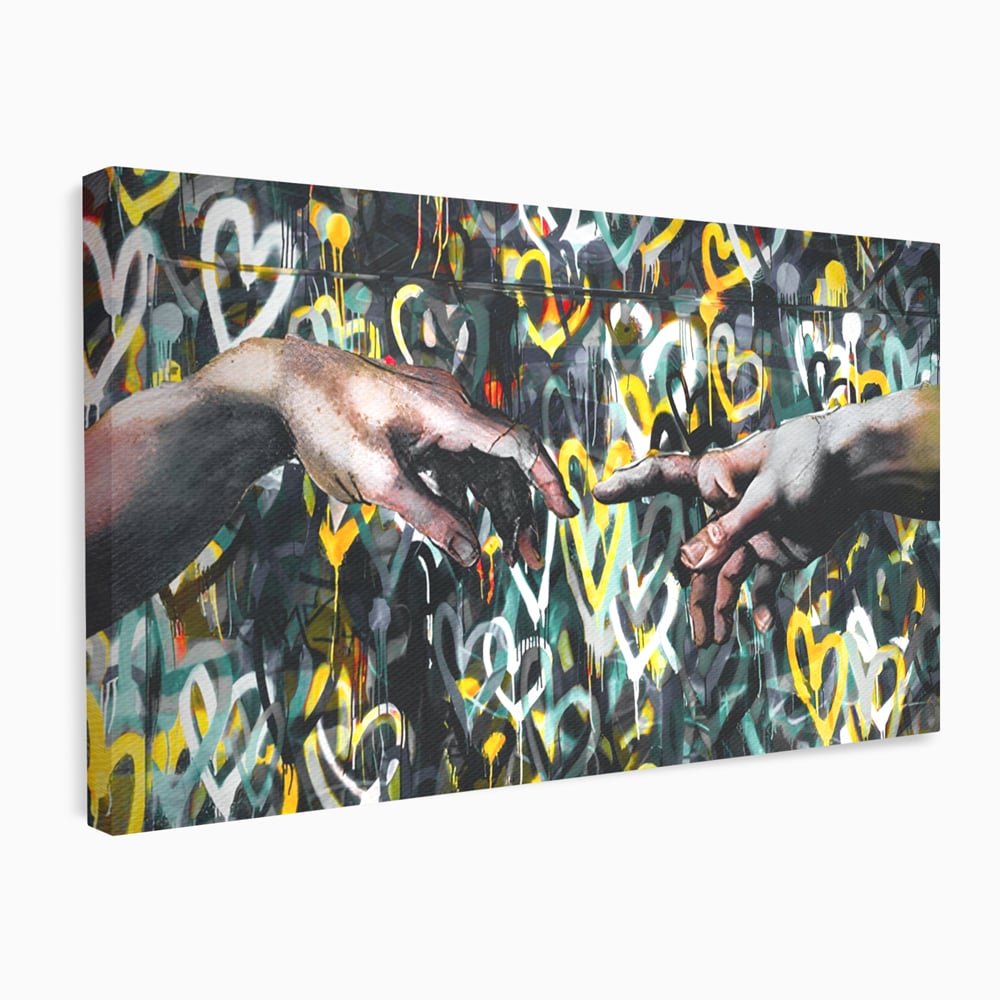 Tablou canvas cu tablou canvas cu maini si inimi, fara rama, pe sasiu de lemn