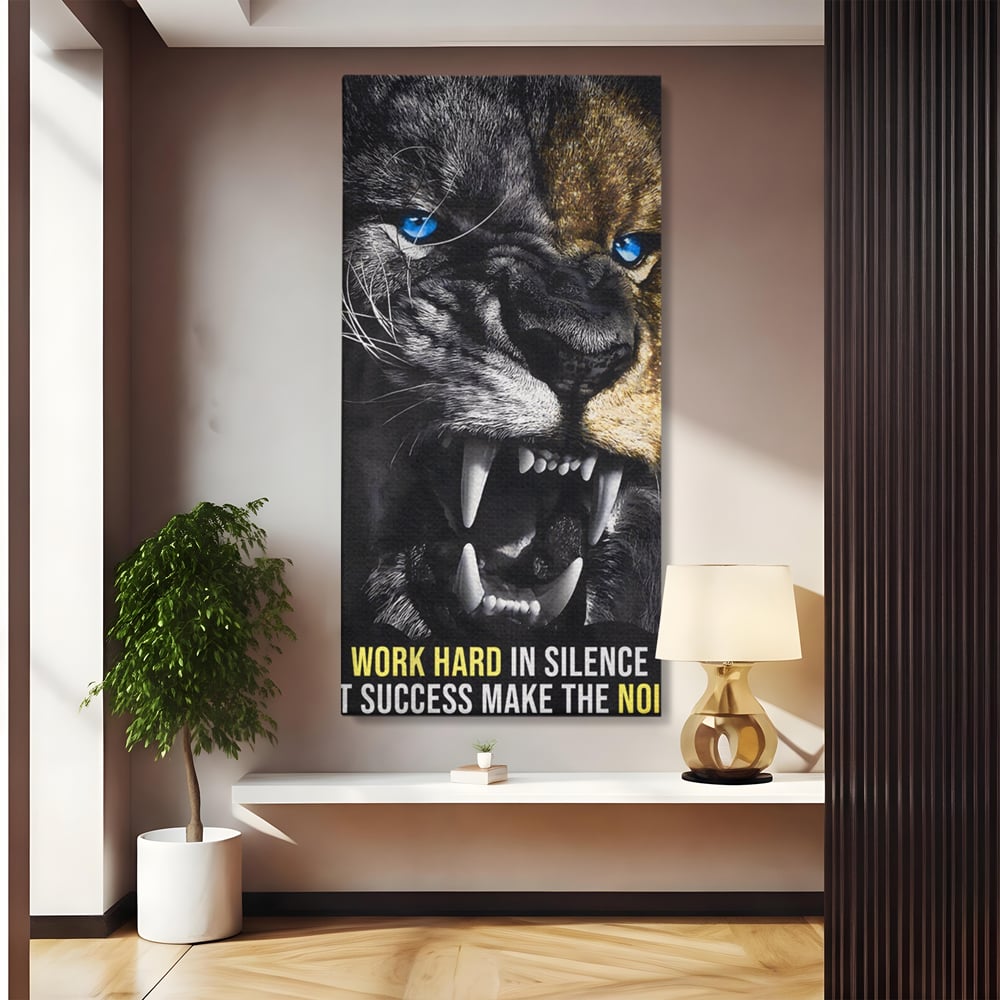 Tablou canvas cu tablou canvas cu leu fioros, fara rama, pe sasiu de lemn