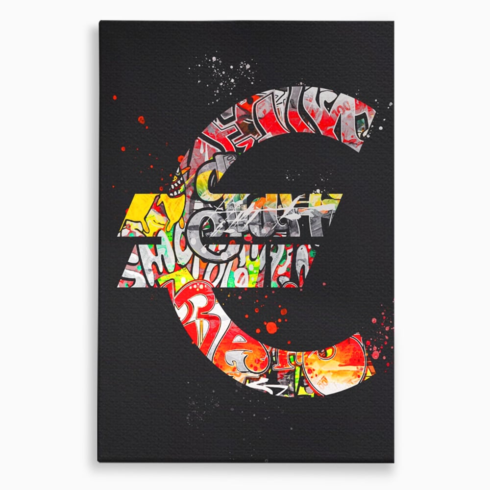 Tablou Canvas A1206, The Euro Sign , Decorativ, Birou, Graffiti Euro, Bani, Living, Culori Vibrante