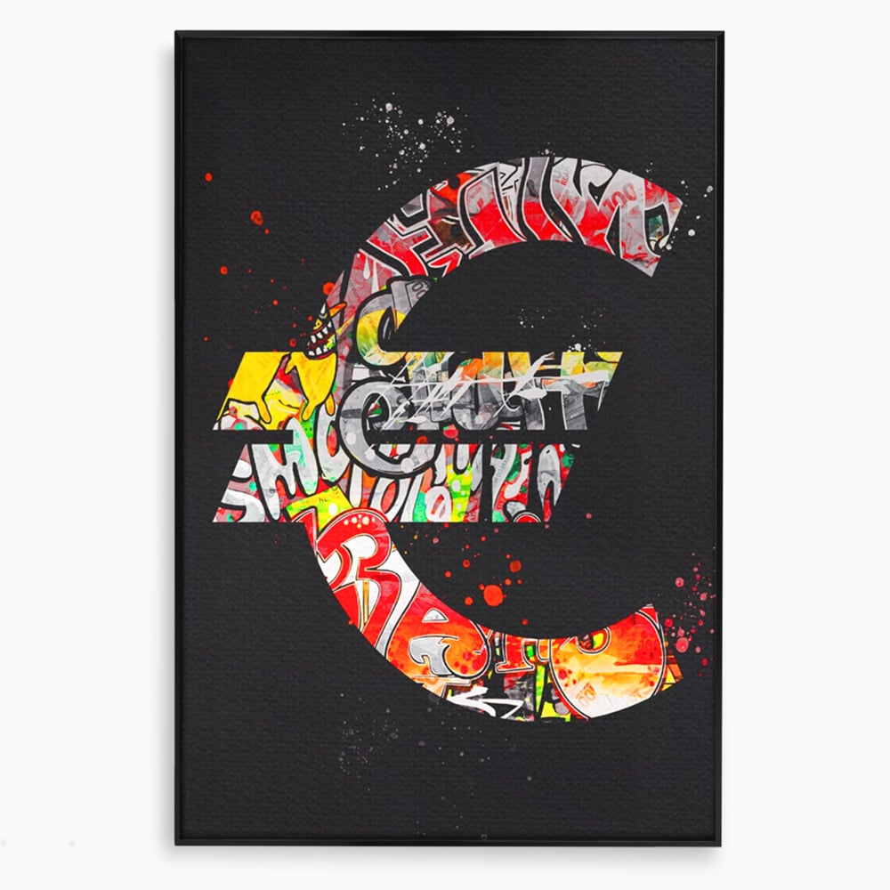 Tablou Canvas A1206, The Euro Sign , Decorativ, Birou, Graffiti Euro, Bani, Living, Culori Vibrante