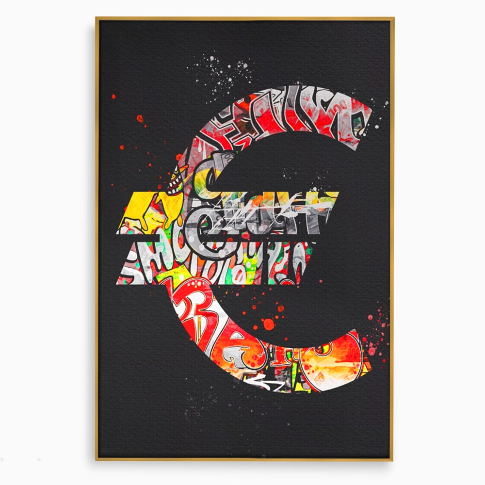 Tablou Canvas A1206, The Euro Sign , Decorativ, Birou, Graffiti Euro, Bani, Living, Culori Vibrante