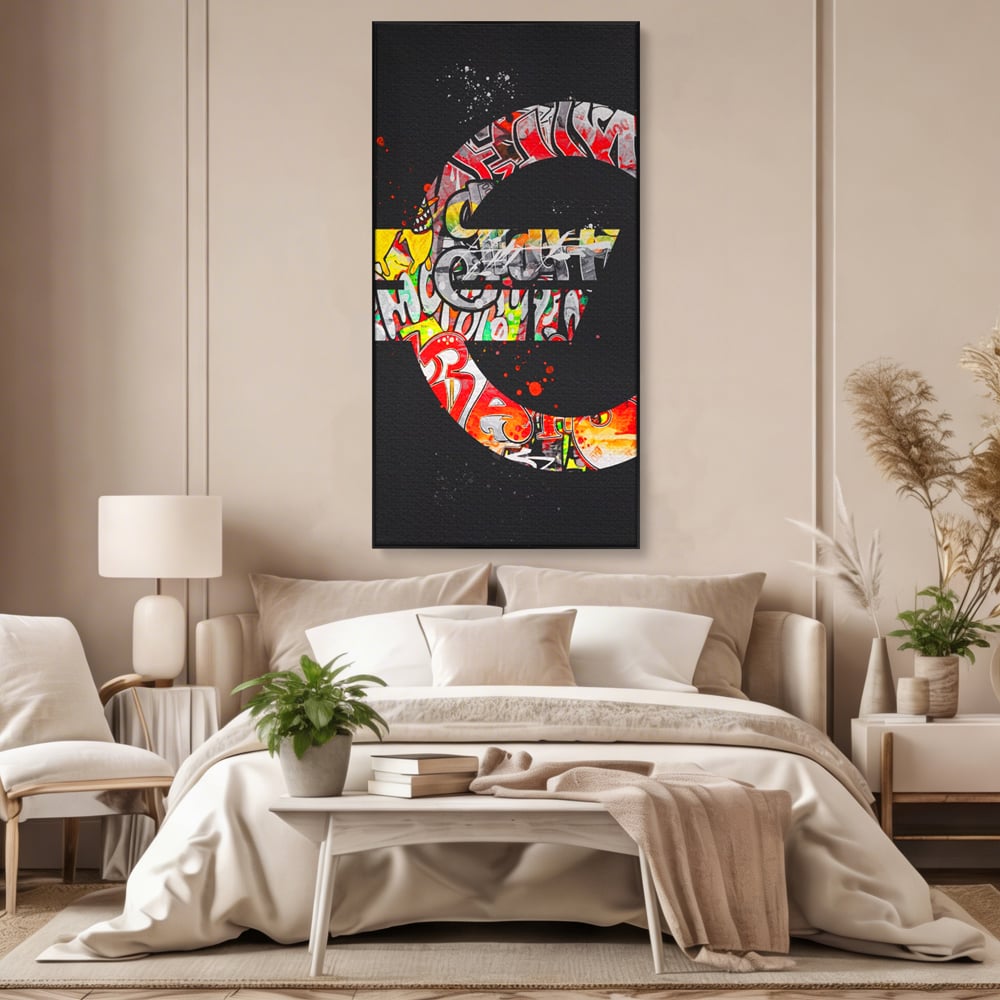 Tablou Canvas A1206, The Euro Sign , Decorativ, Birou, Graffiti Euro, Bani, Living, Culori Vibrante