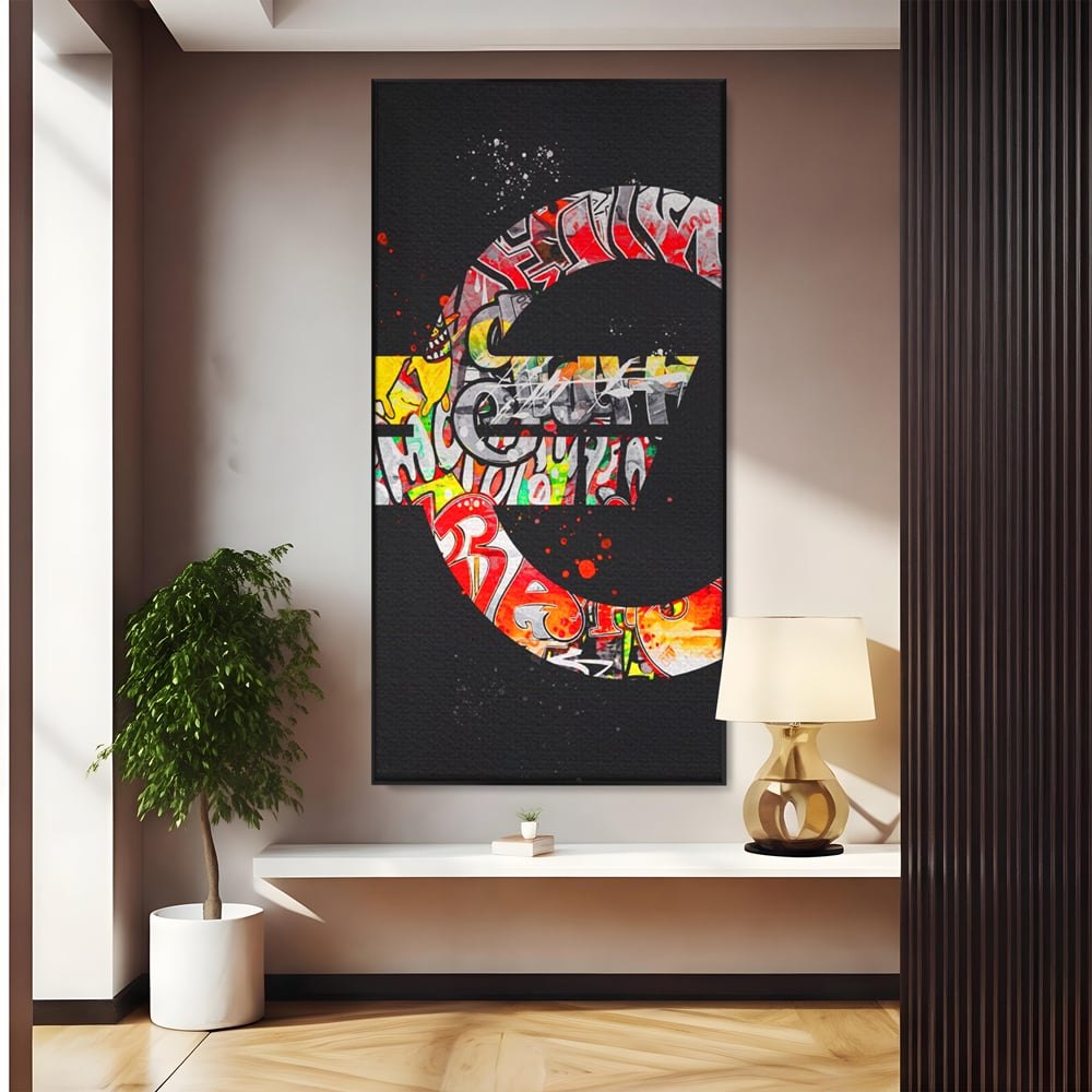 Tablou Canvas A1206, The Euro Sign , Decorativ, Birou, Graffiti Euro, Bani, Living, Culori Vibrante