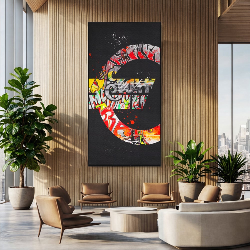 Tablou Canvas A1206, The Euro Sign , Decorativ, Birou, Graffiti Euro, Bani, Living, Culori Vibrante