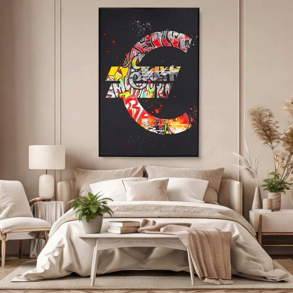Tablou Canvas A1206, The Euro Sign , Decorativ, Birou, Graffiti Euro, Bani, Living, Culori Vibrante