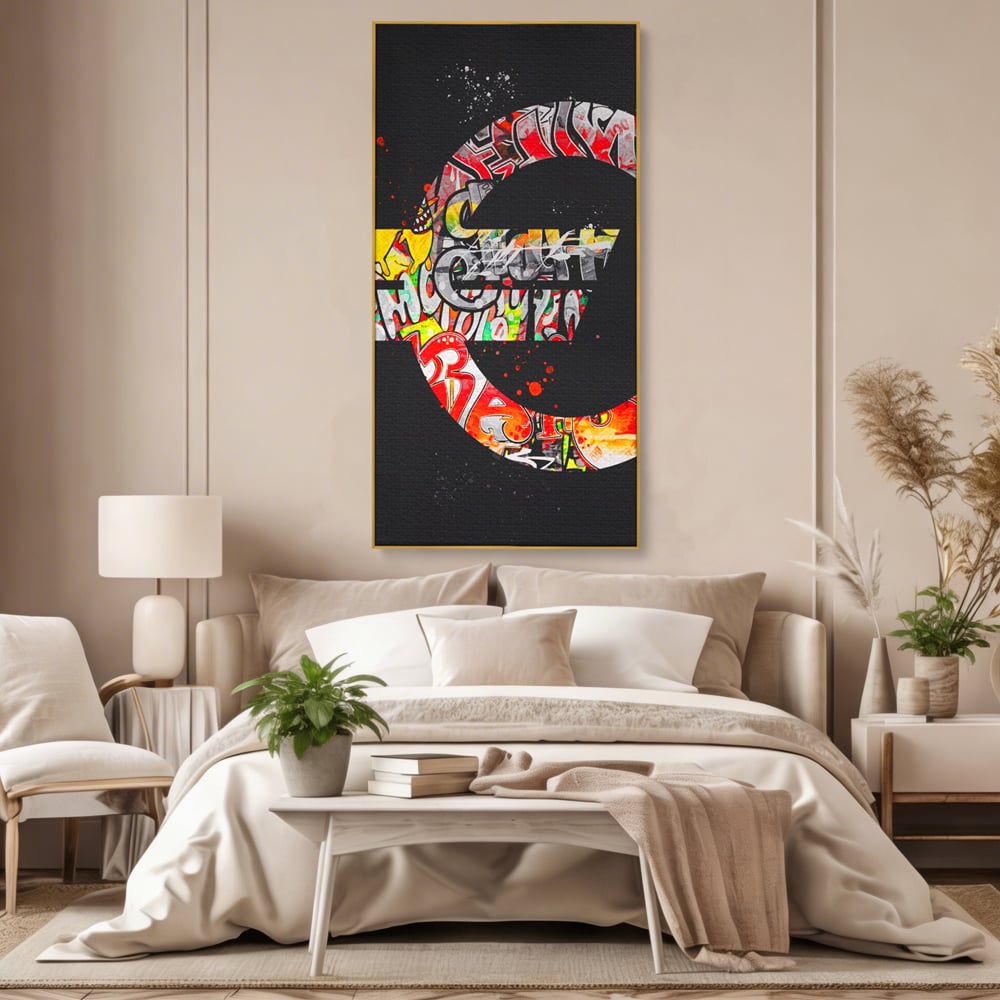 Tablou Canvas A1206, The Euro Sign , Decorativ, Birou, Graffiti Euro, Bani, Living, Culori Vibrante