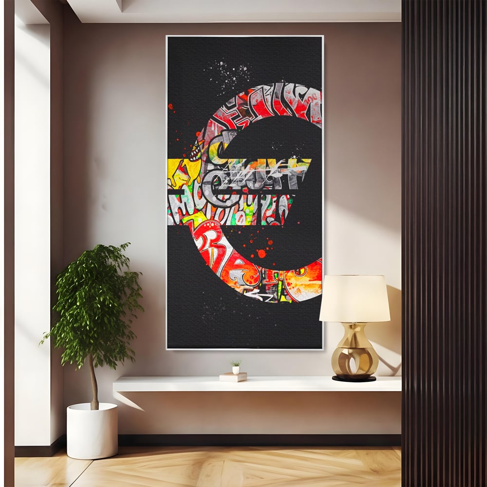 Tablou Canvas A1206, The Euro Sign , Decorativ, Birou, Graffiti Euro, Bani, Living, Culori Vibrante