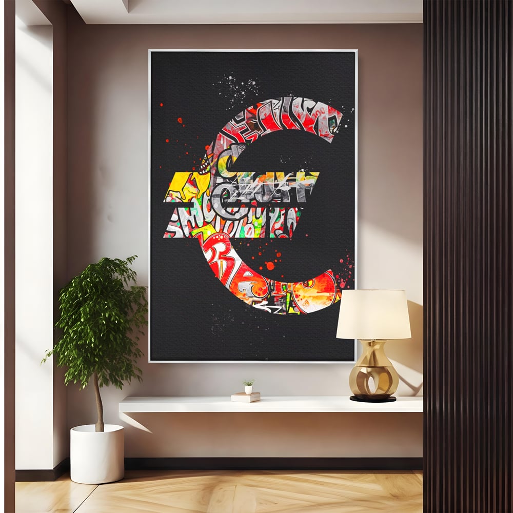 Tablou Canvas A1206, The Euro Sign , Decorativ, Birou, Graffiti Euro, Bani, Living, Culori Vibrante