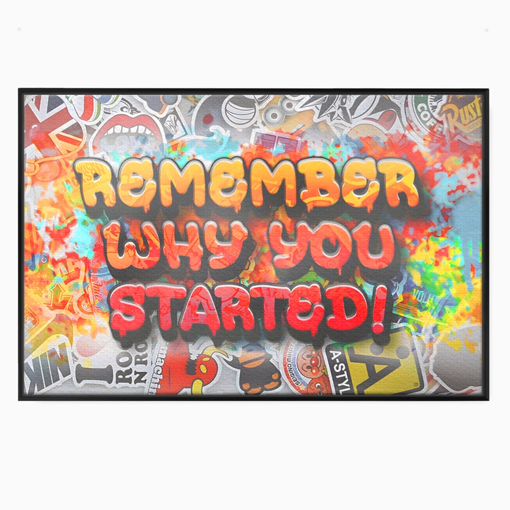 Tablou canvas cu tablou motivational cu mesaj graffiti colorat, in rama de aluminiu negru