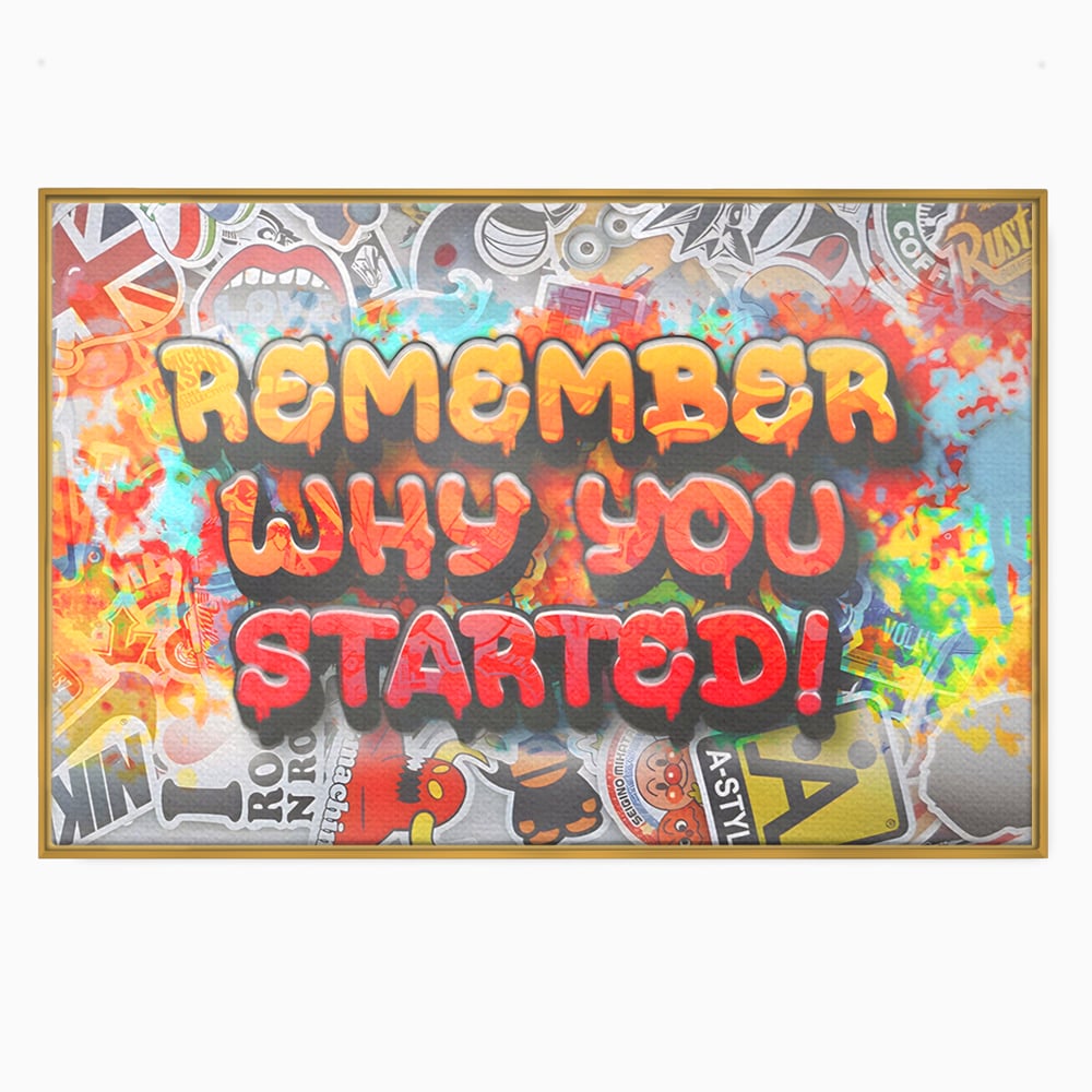 Tablou canvas cu tablou motivational cu mesaj graffiti colorat, in rama de aluminiu auriu