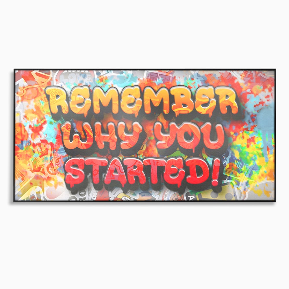 Tablou canvas cu tablou motivational cu mesaj graffiti colorat, in rama de aluminiu negru