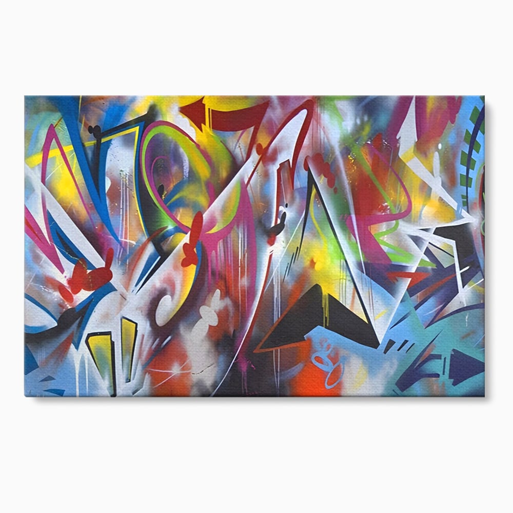 Tablou canvas cu tablou canvas cu arta graffiti colorata, fara rama, pe sasiu de lemn