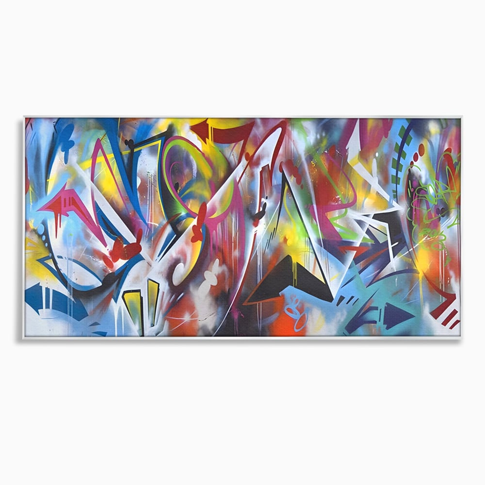 Tablou canvas cu tablou canvas cu arta graffiti colorata, in rama de aluminiu argintiu