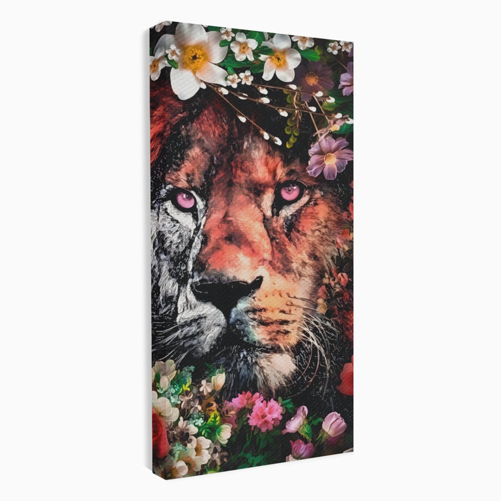 Tablou canvas cu tablou canvas cu cap de leu, fara rama, pe sasiu de lemn