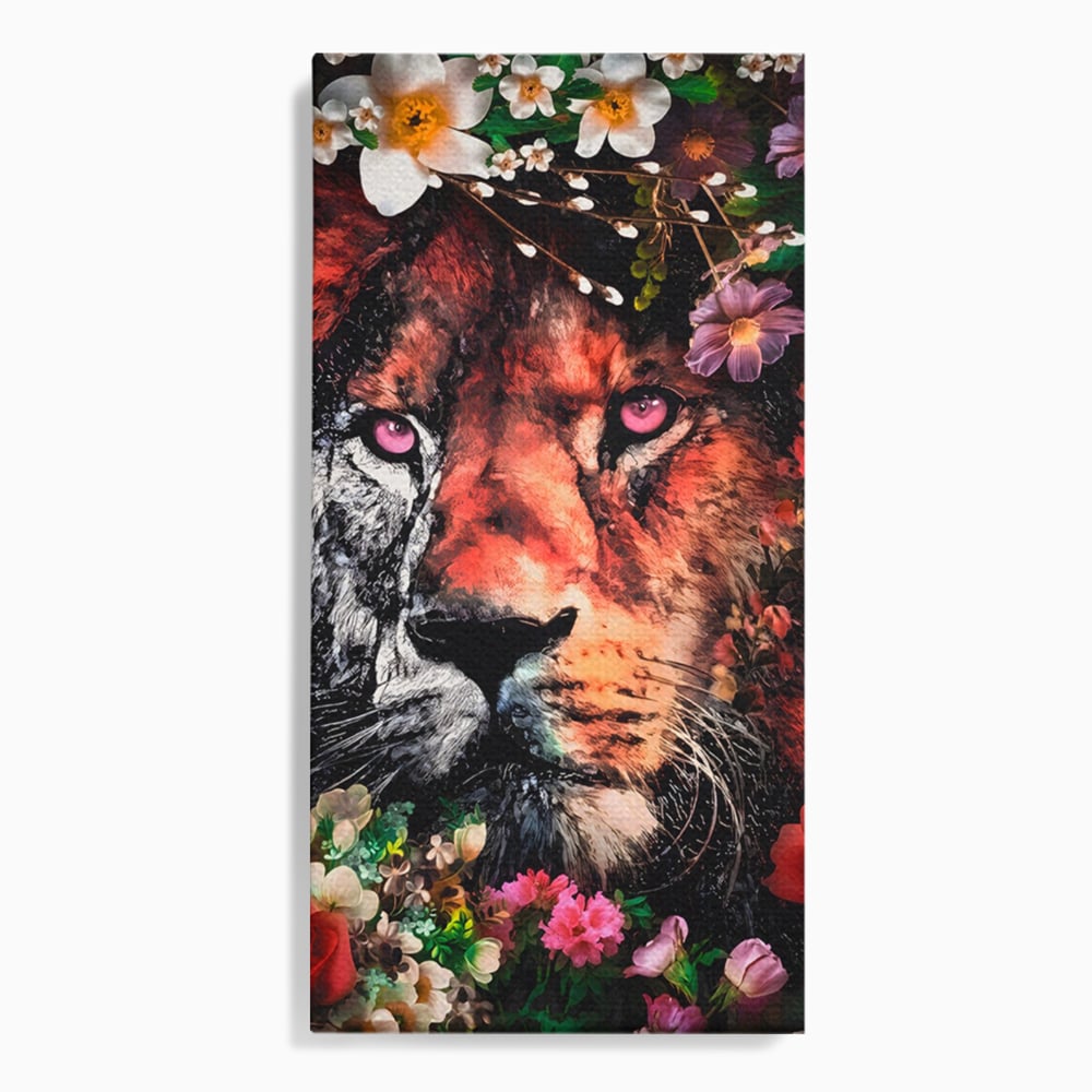 Tablou canvas cu tablou canvas cu cap de leu, fara rama, pe sasiu de lemn