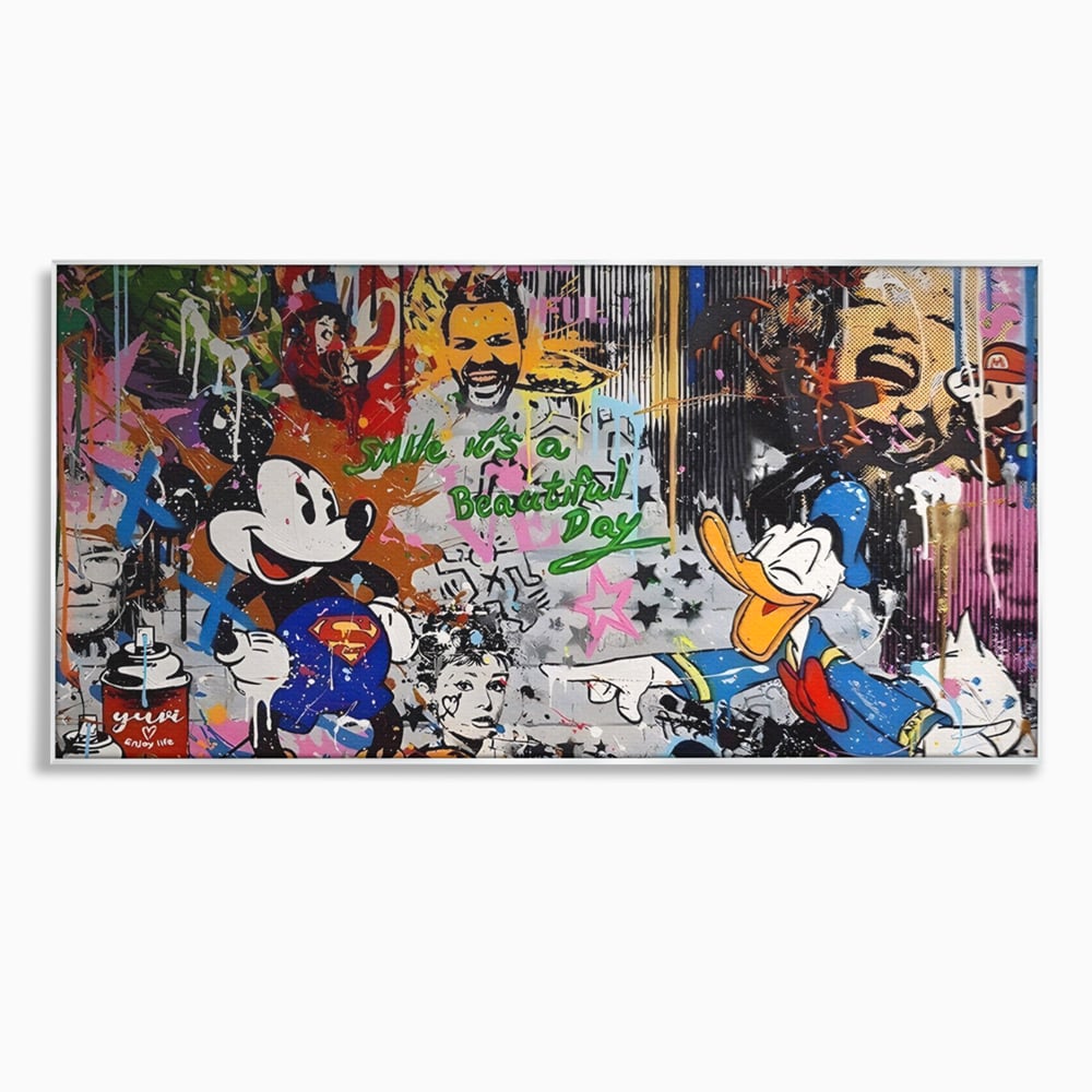 Tablou canvas cu tablou canvas cu graffiti si desene animate, in rama de aluminiu argintiu