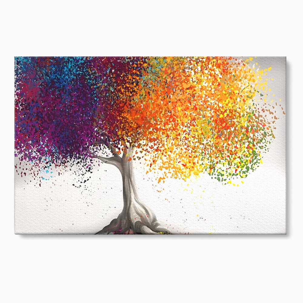 Tablou canvas cu tablou canvas cu un copac colorat, fara rama, pe sasiu de lemn