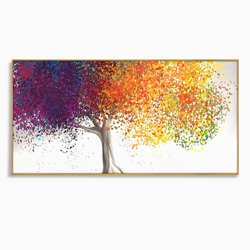 Tablou canvas cu tablou canvas cu un copac colorat, in rama de aluminiu auriu
