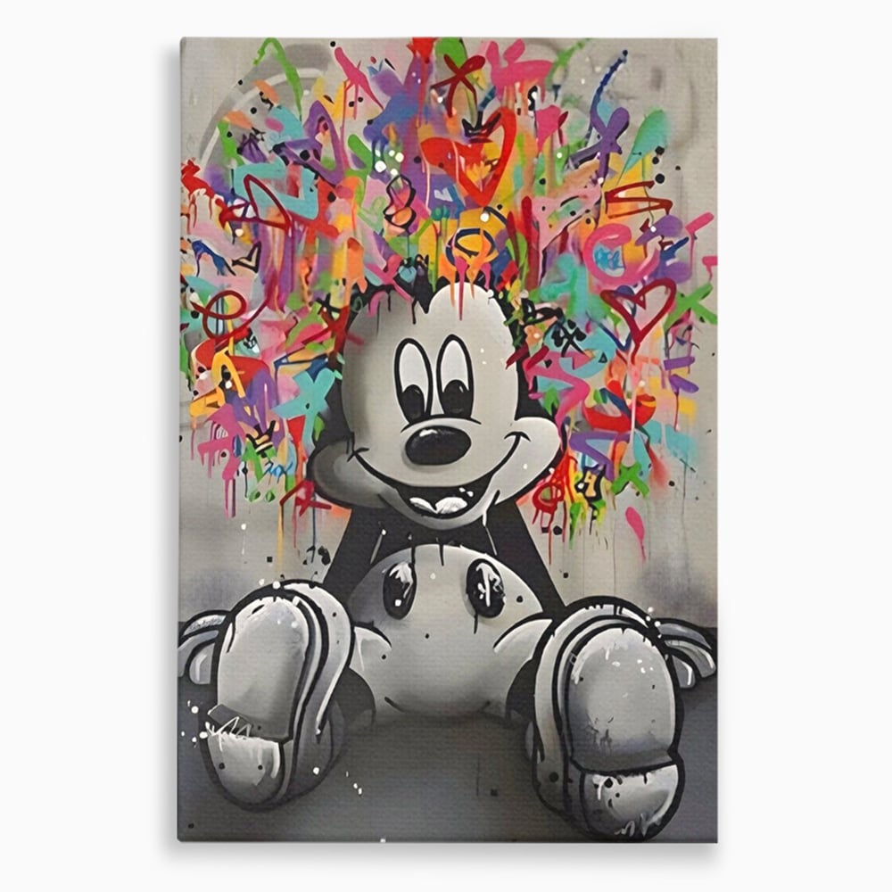 Tablou canvas cu tablou canvas cu mickey mouse colorat, fara rama, pe sasiu de lemn