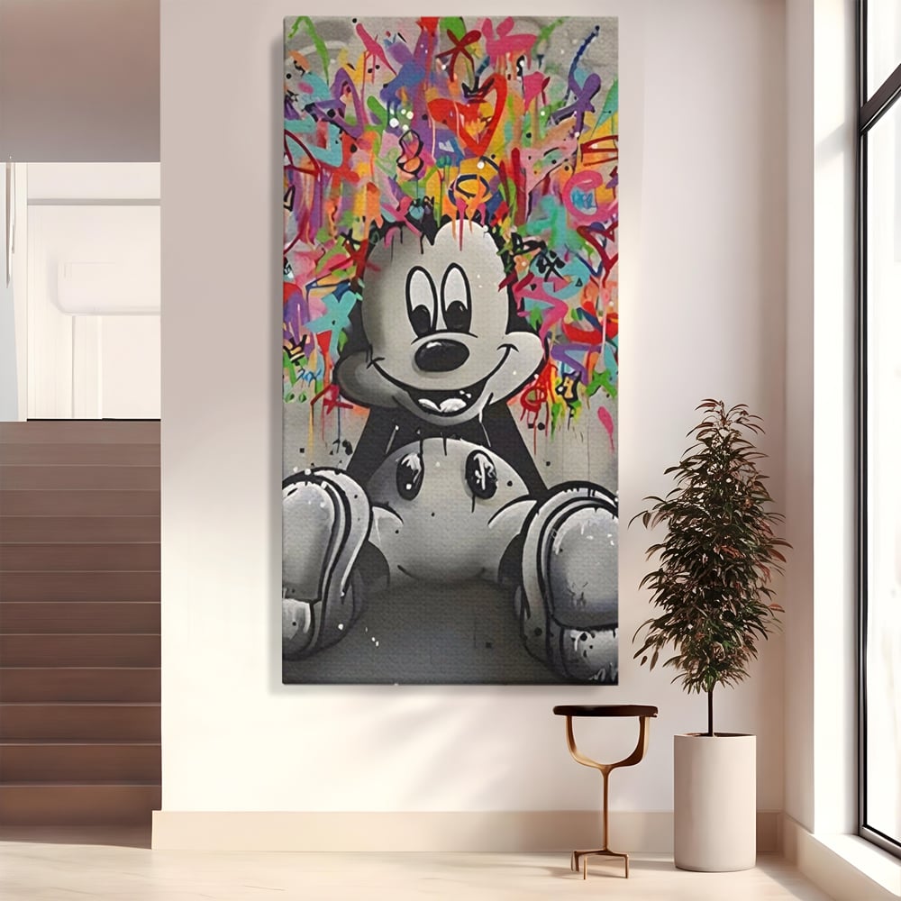 Tablou canvas cu tablou canvas cu mickey mouse colorat, fara rama, pe sasiu de lemn