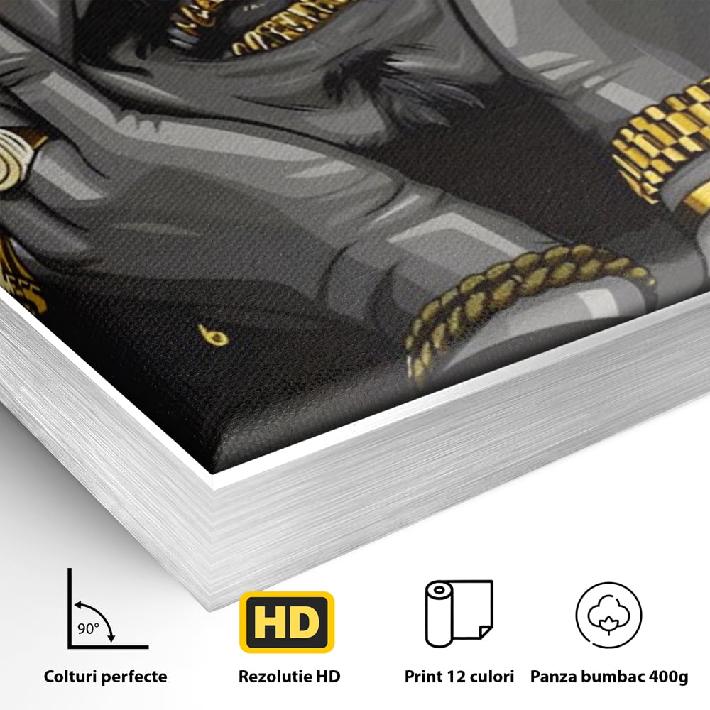 Detaliu al suprafetei: tablou canvas cu portret post malone, in rama de aluminiu argintiu