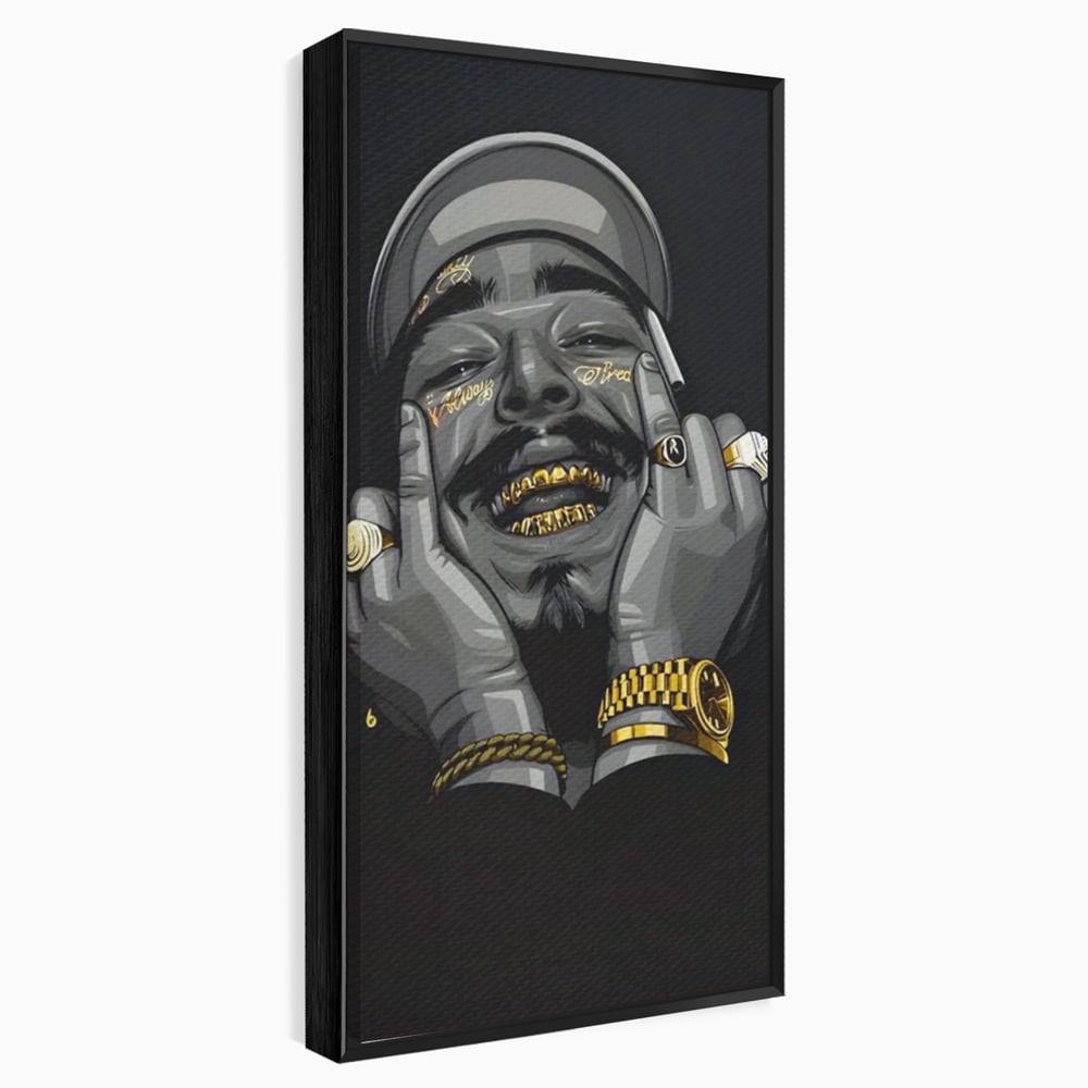 Tablou canvas cu tablou canvas cu portret post malone, in rama de aluminiu negru