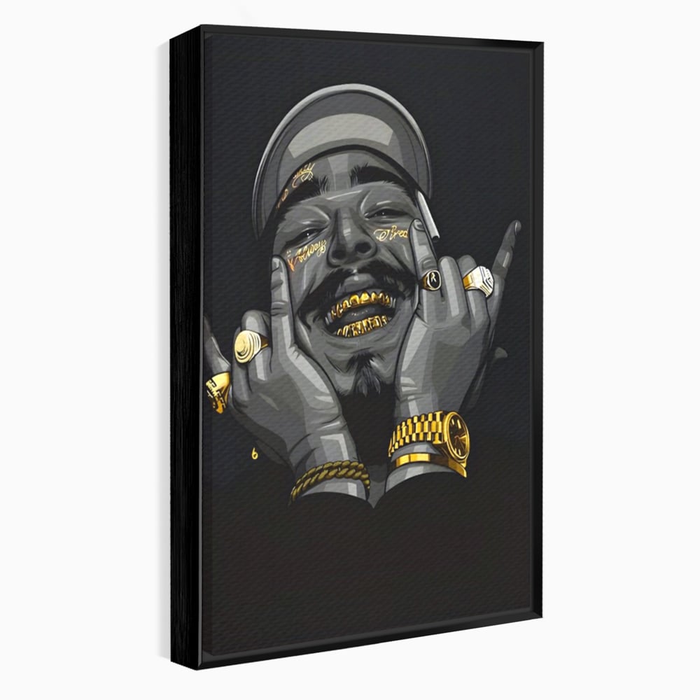 Tablou canvas cu tablou canvas cu portret post malone, in rama de aluminiu negru