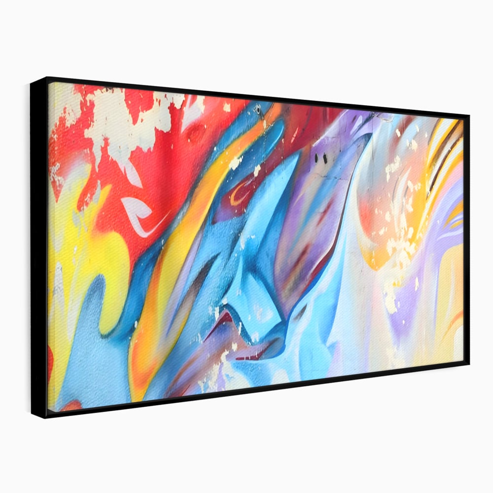 Tablou canvas cu pictura abstracta cu forme dinamice, in rama de aluminiu negru
