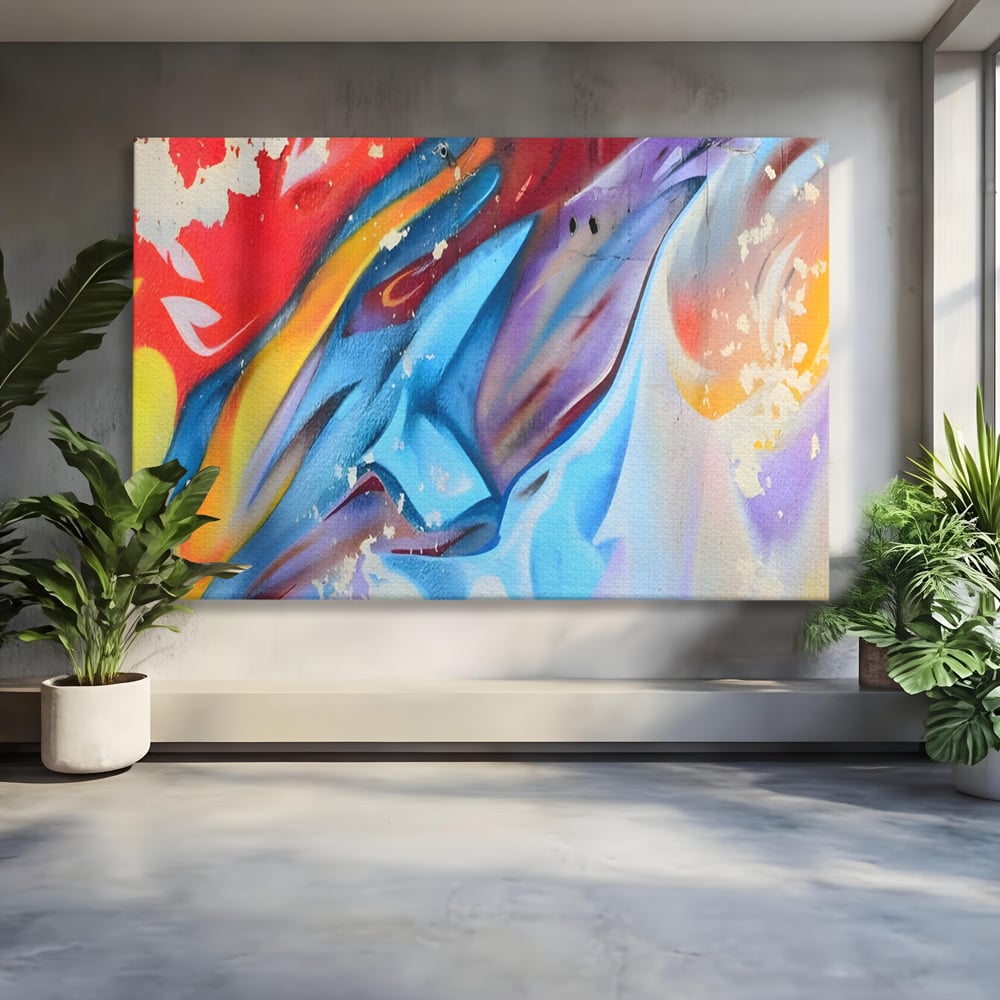 Tablou canvas cu pictura abstracta cu forme dinamice, fara rama, pe sasiu de lemn