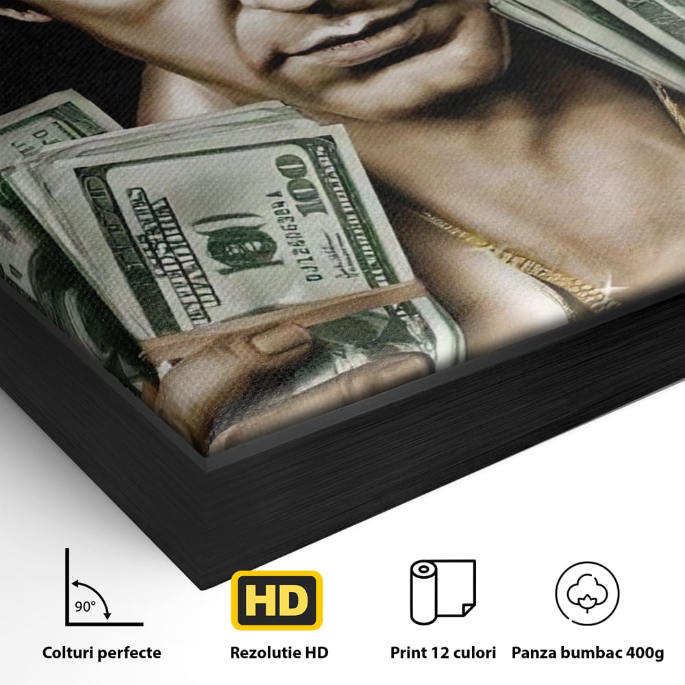 Detaliu al suprafetei: tablou canvas cu tony montana, in rama de aluminiu negru