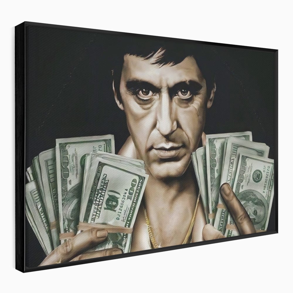 Tablou canvas cu tablou canvas cu tony montana, in rama de aluminiu negru