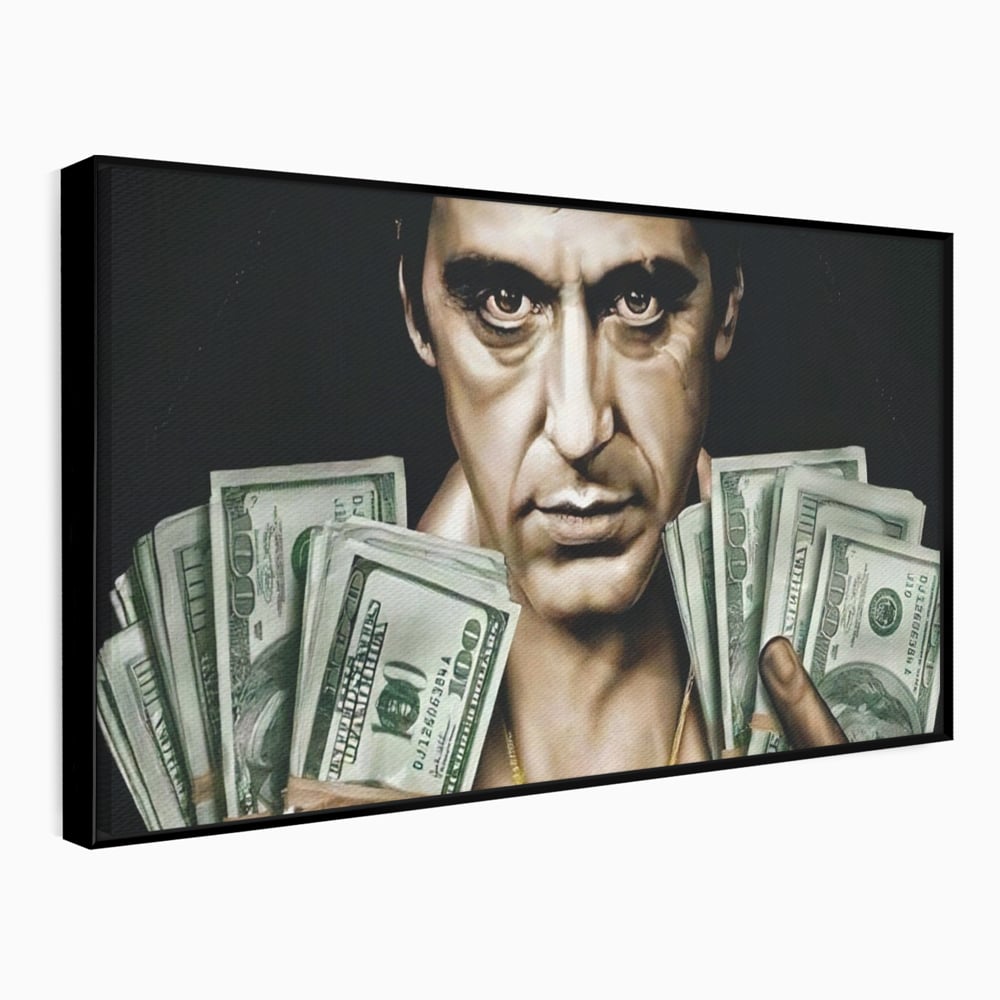 Tablou canvas cu tablou canvas cu tony montana, in rama de aluminiu negru