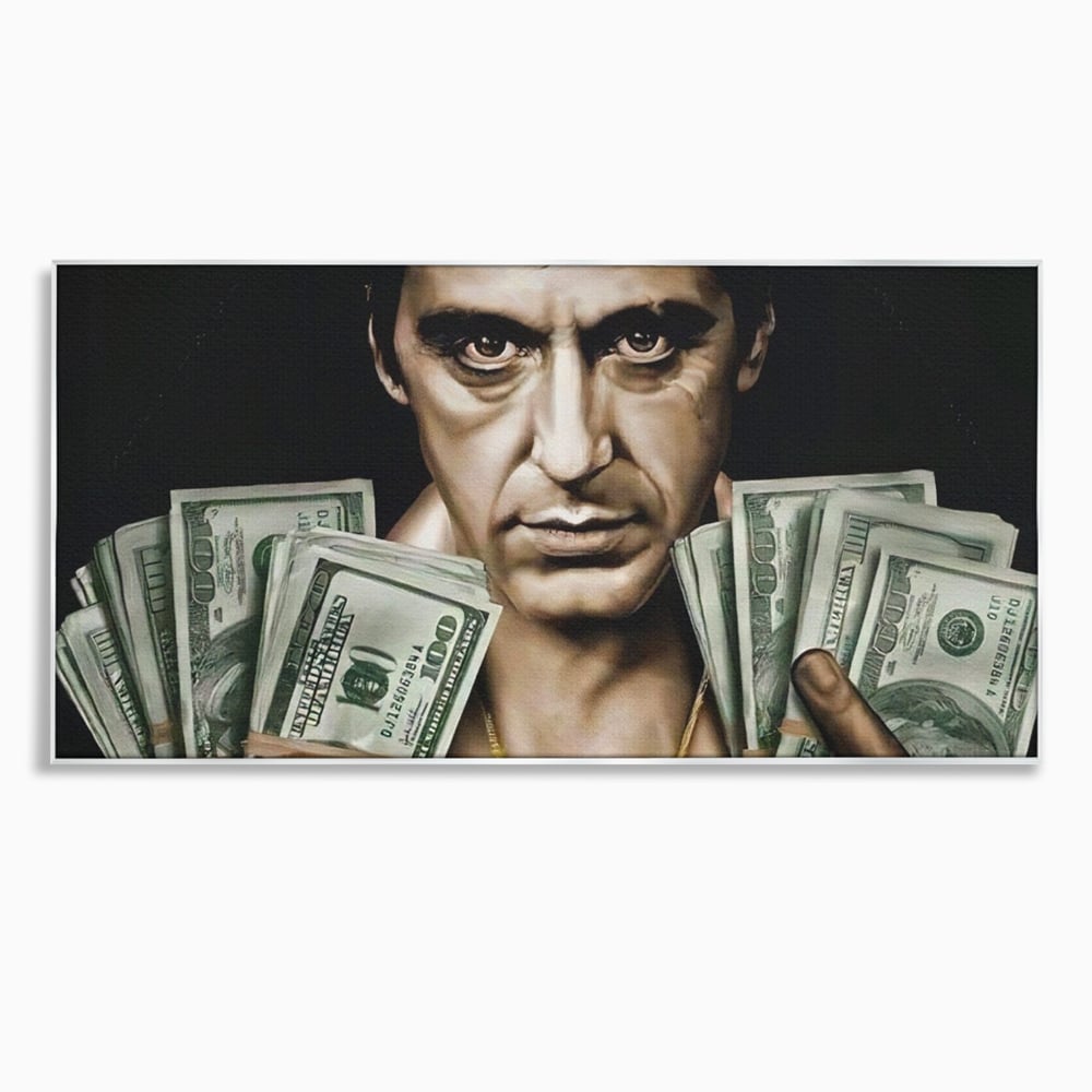 Tablou canvas cu tablou canvas cu tony montana, in rama de aluminiu argintiu