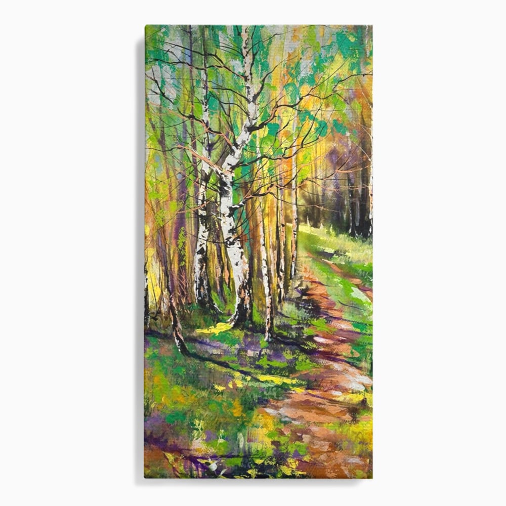 Tablou canvas cu tablou canvas cu padure si mesteacani, fara rama, pe sasiu de lemn