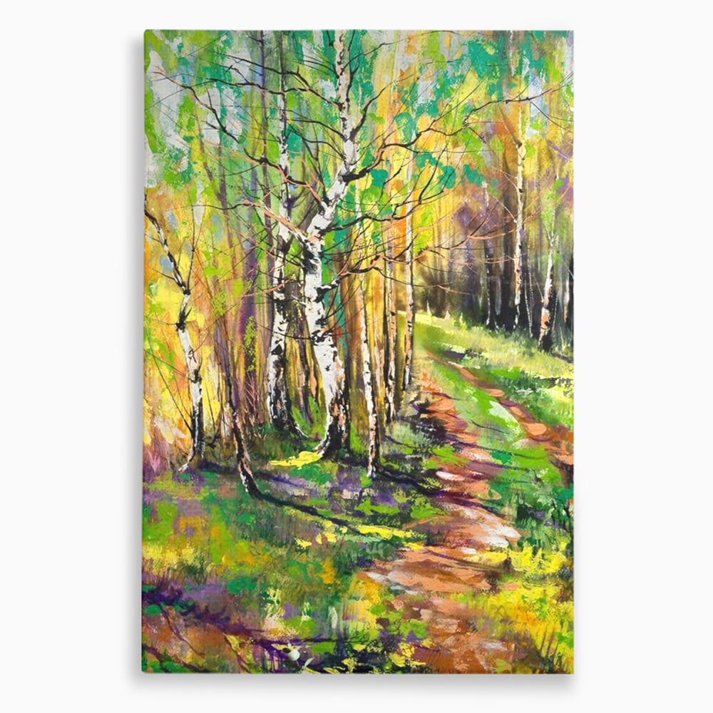 Tablou canvas cu tablou canvas cu padure si mesteacani, fara rama, pe sasiu de lemn